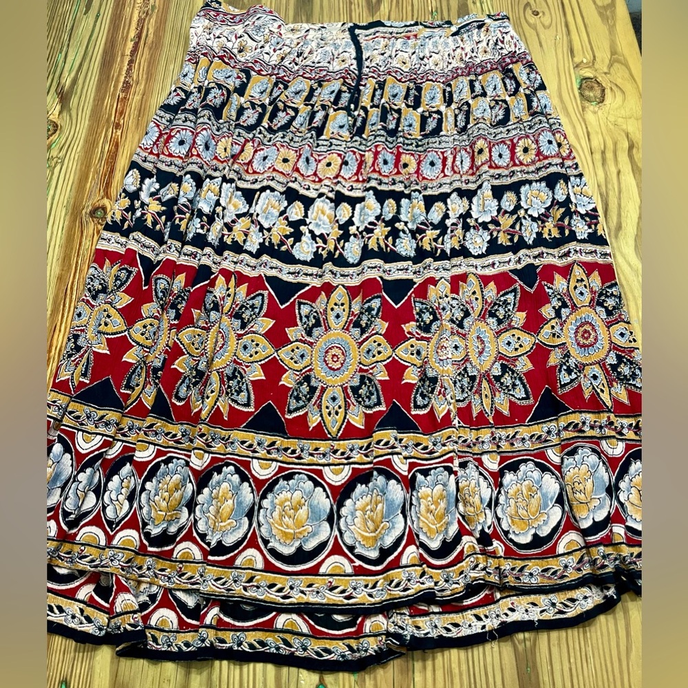 Funky People Wrap Skirt OSFA Free Size Multicolor Mixed Print Cotton Rayon Maxi